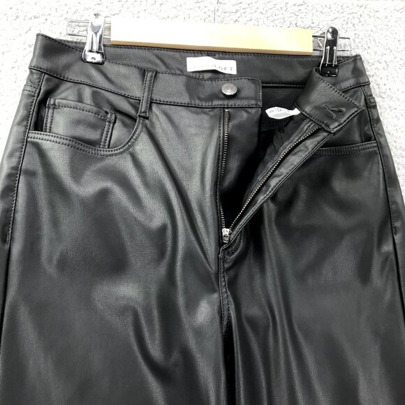 LOFT Womens Size 28/6 Black Faux Leather High Rise Straight Leg Ankle Pants - Picture 3 of 14